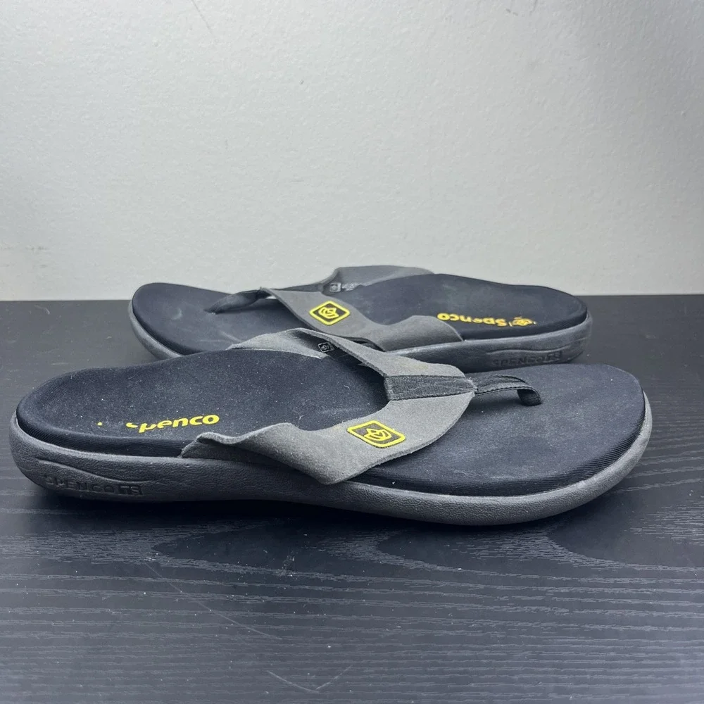 Spenco‎ Yumi Pure Flip Flops Womens 8 Gray Black Yellow Orthotic Sandals